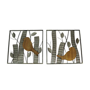 Silver - Image 1 - Set of 2 Rustic Birds and Branches Wood and Metal Hanging Wall Sculptures - Nature-Inspired Home Décor