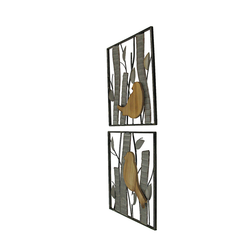 Silver - Image 6 - Set of 2 Rustic Birds and Branches Wood and Metal Hanging Wall Sculptures - Nature-Inspired Home Décor