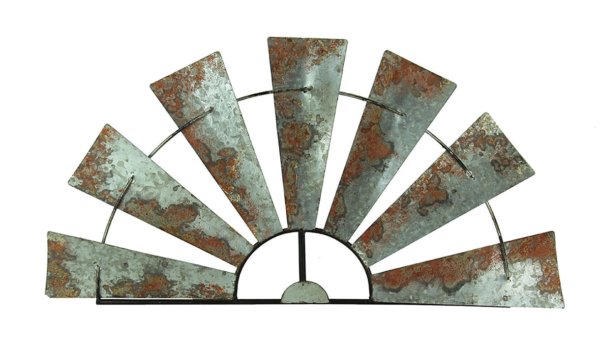 Medium - Image 1 - 30-Inch Long Rustic Distressed Gray Metal Half-Windmill Country Farmhouse Wall Sculpture Art Decoration -