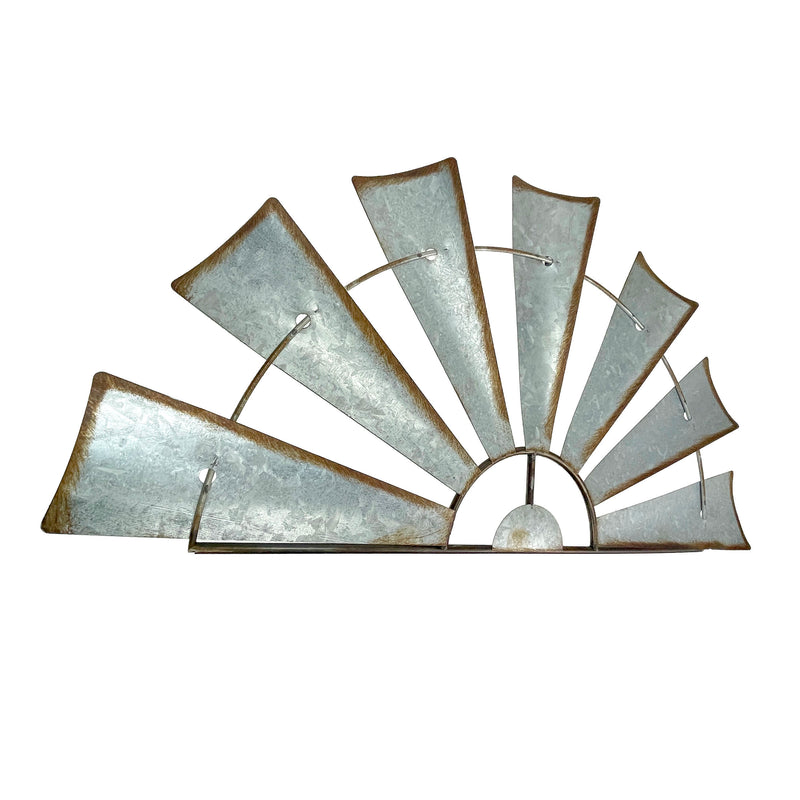 30-Inch Long Rustic Distressed Gray Large Metal Half-Windmill Country Farmhouse Big Wall Sculpture Art Decoration - Easy