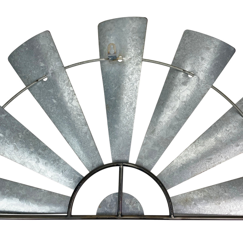 30-Inch Long Rustic Distressed Gray Large Metal Half-Windmill Country Farmhouse Big Wall Sculpture Art Decoration - Easy