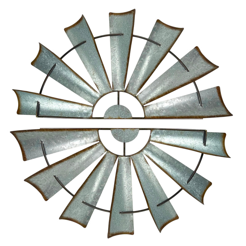 Large - Image 1 - Set of 2 Half Windmill Wall Sculptures, 35 Inch Galvanized Metal