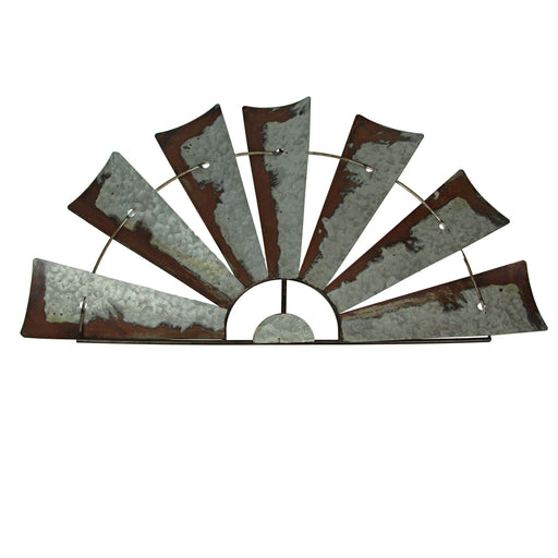 Galvanized Grey Metal Half-Windmill Wall Sculpture - Large 34.25-Inch Rustic Art Piece - Easy Installation - Perfect for