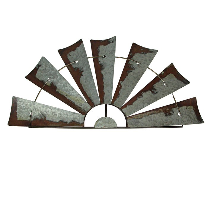 Large - Image 1 - Galvanized Grey Metal Half-Windmill Wall Sculpture - Large 34.25-Inch Rustic Art Piece - Easy Installation