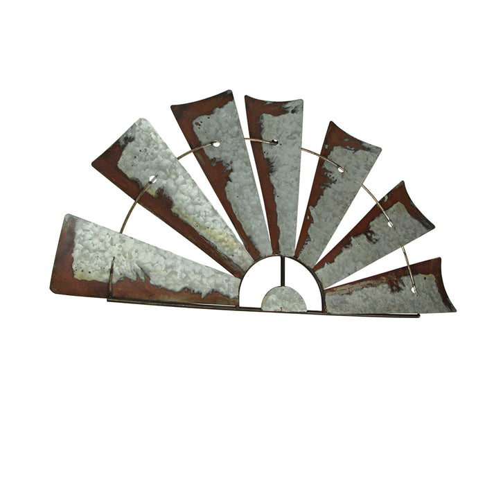 Large - Image 2 - Galvanized Grey Metal Half-Windmill Wall Sculpture - Large 34.25-Inch Rustic Art Piece - Easy Installation