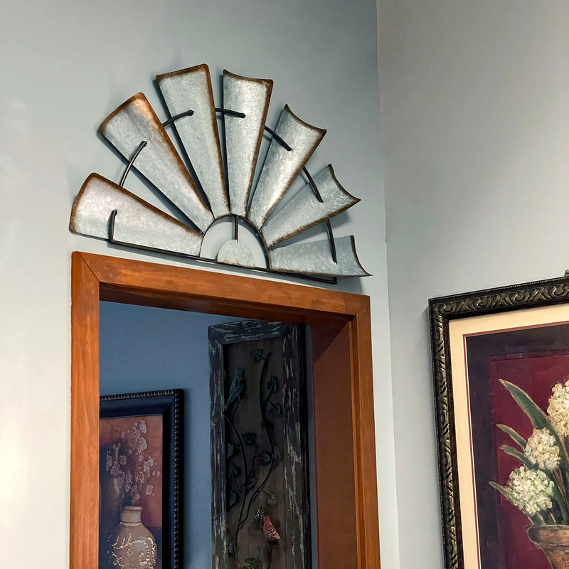 Windmill Wall Sculpture, 35 Inch Galvanized Half-Windmill Metal Art Image 4