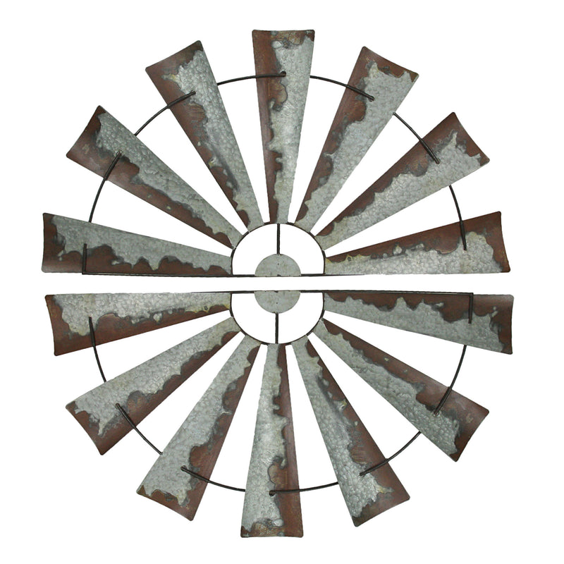2 - Image 1 - Set of 2 Galvanized Metal Half-Windmill Wall Hangings: Rustic Farmhouse Decor Sculptures - Easy Installation -