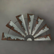 1 - Image 2 - 48 Inch Long Galvanized Grey Metal Half-Windmill Wall Sculpture Large Rustic Home Decor Farmhouse Art