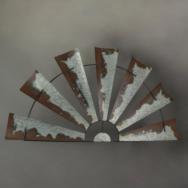 1 - Image 2 - 48 Inch Long Galvanized Grey Metal Half-Windmill Wall Sculpture Large Rustic Home Decor Farmhouse Art