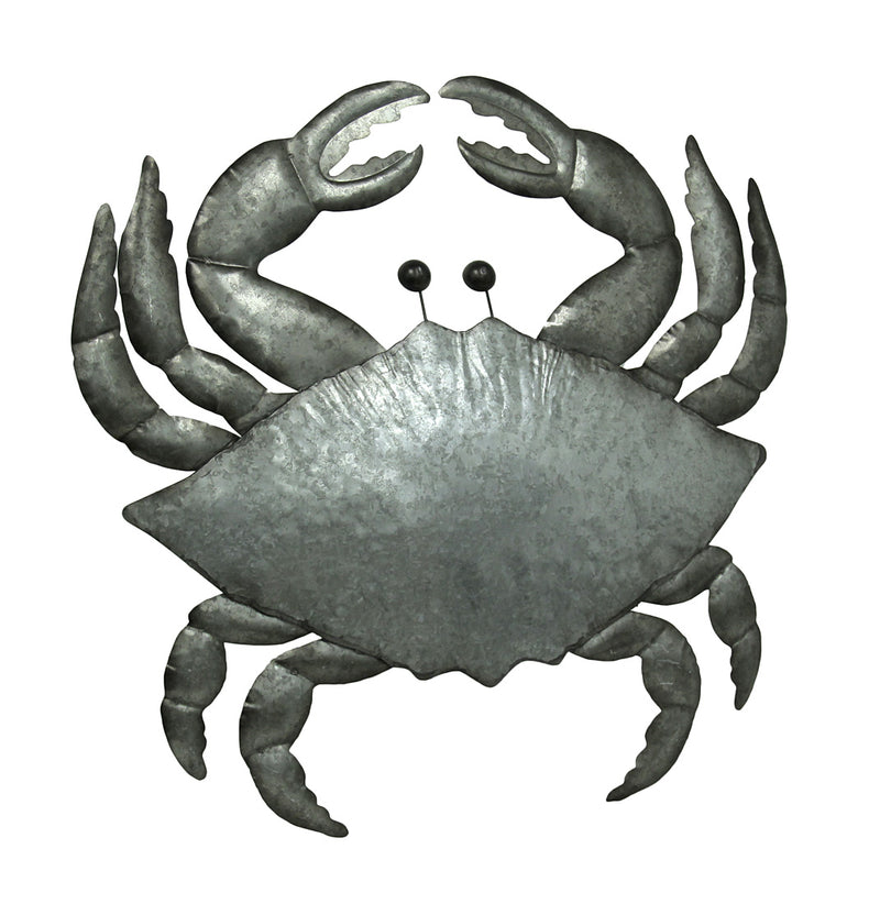 Galvanized Grey Metal Coastal Crab Wall Décor Sculpture - A 26-Inch High Masterpiece of Nautical Charm and Marine Wonder for