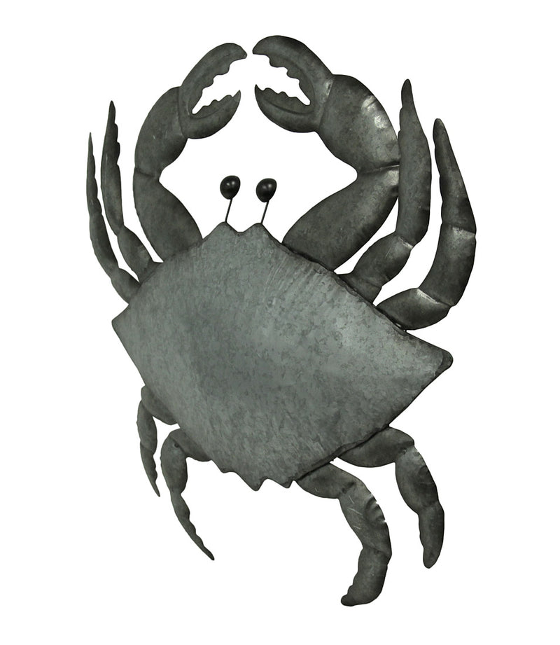 Galvanized Grey Metal Coastal Crab Wall Décor Sculpture - A 26-Inch High Masterpiece of Nautical Charm and Marine Wonder for