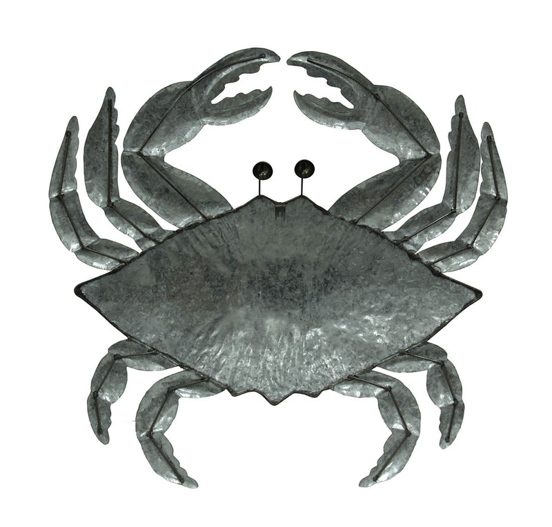 Galvanized Grey Metal Coastal Crab Wall Décor Sculpture - A 26-Inch High Masterpiece of Nautical Charm and Marine Wonder for