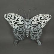 Enchanting Set of 2 Galvanized Grey Metal Cutout Butterfly Wall Sculptures 23.5 Inches Long - Outdoor or Indoor Decorations