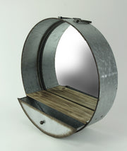 Rustic Galvanized Metal Tub Frame Wall Mirror with Drawer - Industrial Western Decor - Farmhouse Style - Round 20.5 Inch