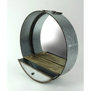 Round Wall Mirror, 20.5 Inch Galvanized Metal Tub Frame with Drawer Image 2