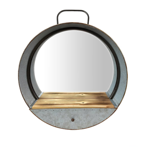 Round Wall Mirror, 20.5 Inch Galvanized Metal Tub Frame with Drawer Image 2