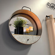 Round Wall Mirror, 20.5 Inch Galvanized Metal Tub Frame with Drawer Image 5