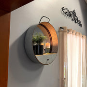 Round Wall Mirror, 20.5 Inch Galvanized Metal Tub Frame with Drawer Image 6