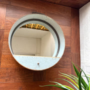 Round Wall Mirror, 20.5 Inch Galvanized Metal Tub Frame with Drawer Image 8