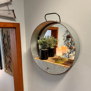 Round Wall Mirror, 20.5 Inch Galvanized Metal Tub Frame with Drawer Image 4