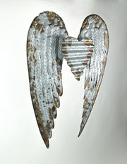 Galvanized Gray Metal Winged Heart Wall Décor Sculpture Image 2