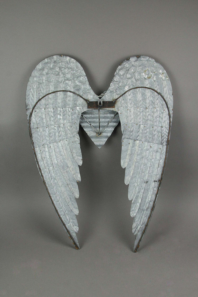Galvanized Gray Metal Winged Heart Wall Décor Sculpture Image 5