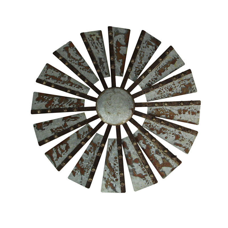 Galvanized Grey Metal Windmill Wall Sculpture - Timeless Country Farmhouse Charm - 21-Inch Diameter, Adds Nostalgic Elegance