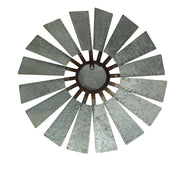 Galvanized Grey Metal Windmill Wall Sculpture - Timeless Country Farmhouse Charm - 21-Inch Diameter, Adds Nostalgic Elegance