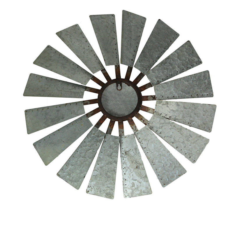 Galvanized Grey Metal Windmill Wall Sculpture - Timeless Country Farmhouse Charm - 21-Inch Diameter, Adds Nostalgic Elegance