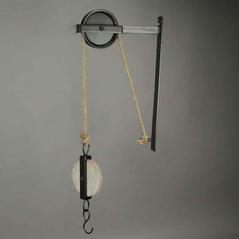 2 - Image 4 - Set of 2 Plant Hanger Wall Hooks, 30.5 Inch Distressed Metal Wood Pulleys
