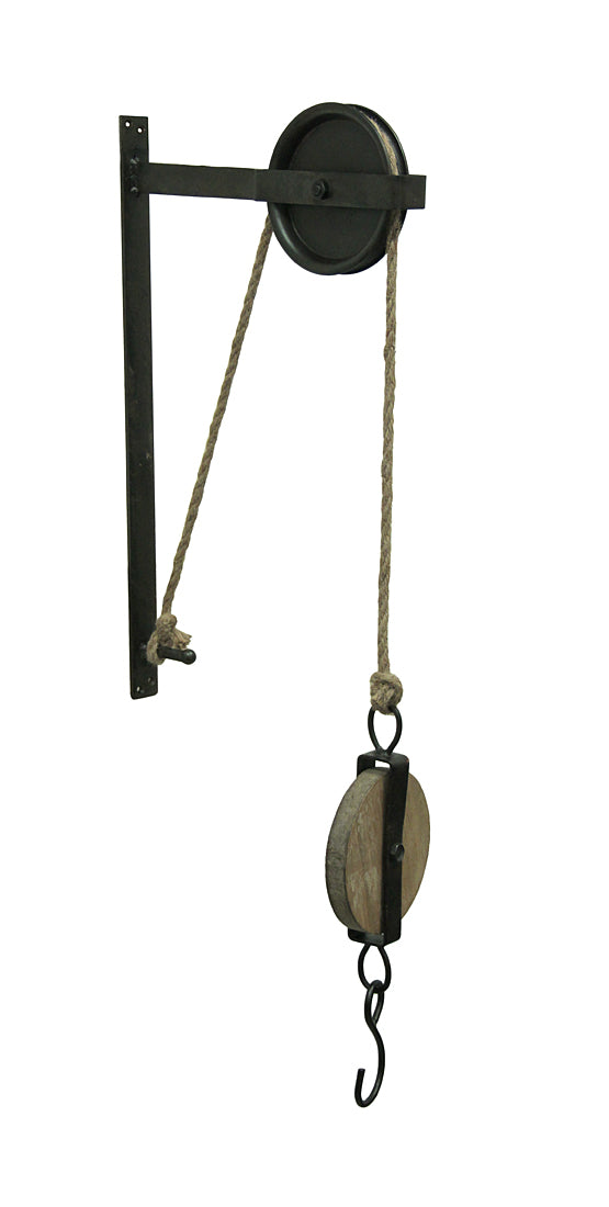 2 - Image 2 - Set of 2 Antique-Inspired Rustic Metal and Wood Pulleys with Hooks - Vintage Wall Decorations for a Timeless