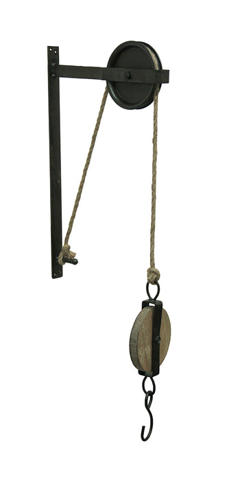 2 - Image 2 - Pair of Rustic Vintage Style Metal and Wood Pulleys and Hooks Wall Décor Hanging