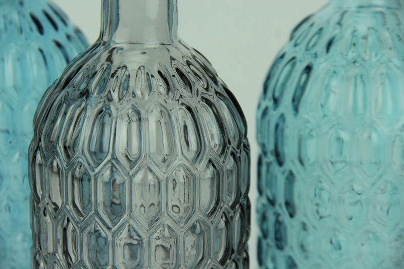 Blue Green and Grey Decorative Textured Glass Bottles Set of 3 Nautical Décor Image 3