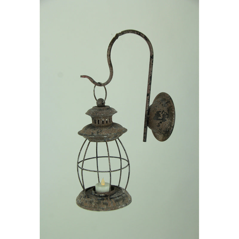 Black - Image 2 - Vintage-Inspired Rustic Black Distressed Metal Wall-Mounted Lantern Candle Sconce - 16.25 Inches High -