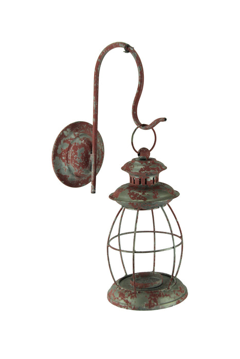 Red - Image 1 - Rustic Red Distressed Metal Wall-Mounted Lantern Candle Sconce - Vintage Charm for Western and Farmhouse
