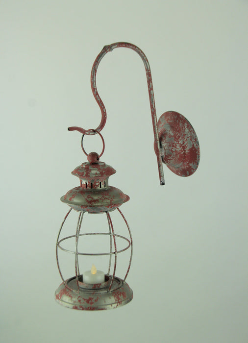 Red - Image 2 - Rustic Red Distressed Metal Wall-Mounted Lantern Candle Sconce - Vintage Charm for Western and Farmhouse