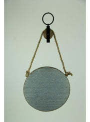 Rustic Galvanized Metal Round Wall Mirror with Rope and Pulley Hanging Accent Decor - Country Farmhouse Style Circular Mirror