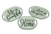 Black and White Decorative Metal Trays With Life Love and Home Wording Set of 3 Image 1