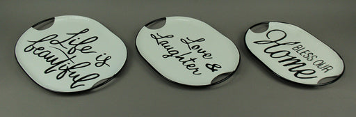 Black and White Decorative Metal Trays With Life Love and Home Wording Set of 3 Image 2