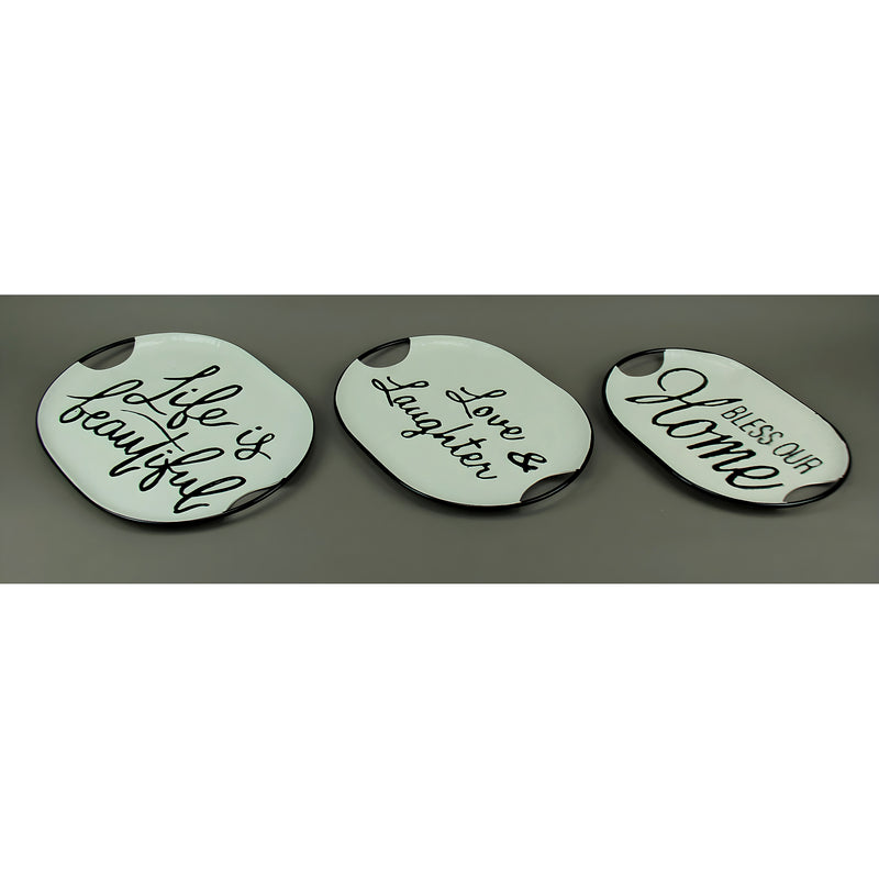 Decorative Metal Trays Set of 3 with Life, Love and Home Words Image 2