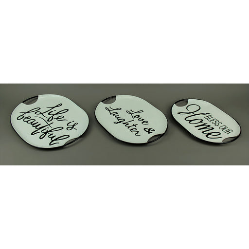 Decorative Metal Trays Set of 3 with Life, Love and Home Words Image 2