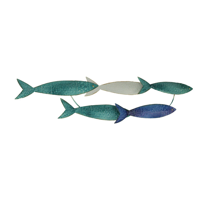 Blue Metal School of Fish Wall Decor Sculpture: A Stunning Nautical Beach Home Art Piece -  Coastal Serenity For Bedrooms and