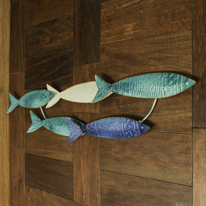 Blue Metal School of Fish Wall Decor Sculpture: A Stunning Nautical Beach Home Art Piece -  Coastal Serenity For Bedrooms and