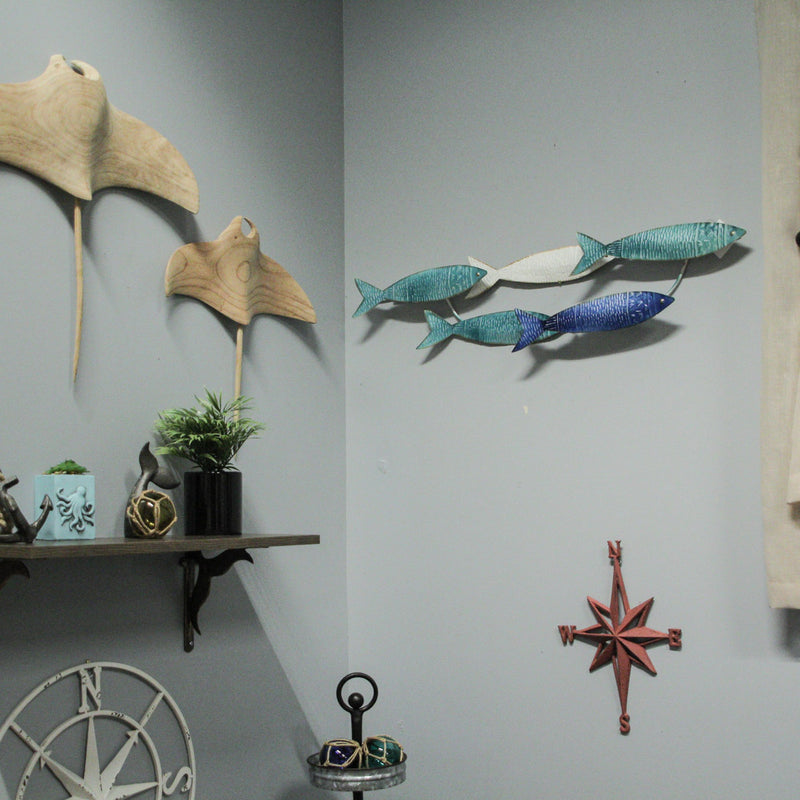 Metal School of Fish Wall Decor Sculpture – Blue Nautical Beach Home Wall Art  - 34 by 7.25 Inches Image 5