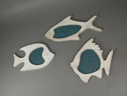 Set of 3 Blue and White Wood and Metal Mesh Fish Wall Hangings Image 2