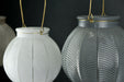 Set of 3 Textured Pink, White & Gray Glass 6 Inch Diameter Candle Lanterns Wire Handles Image 3
