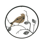 Set of 2 Exquisite Brown Metal and Wood Birds on Branches Wall-Hanging Sculptures - Captivating Nature-Themed Home Decor Art