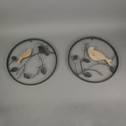 Set of 2 Exquisite Brown Metal and Wood Birds on Branches Wall-Hanging Sculptures - Captivating Nature-Themed Home Decor Art