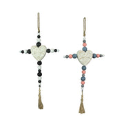 19 Inch Wooden Bead Cross Wall Hanging Home Decor Modern Decorative Art Set of 2 Image 1