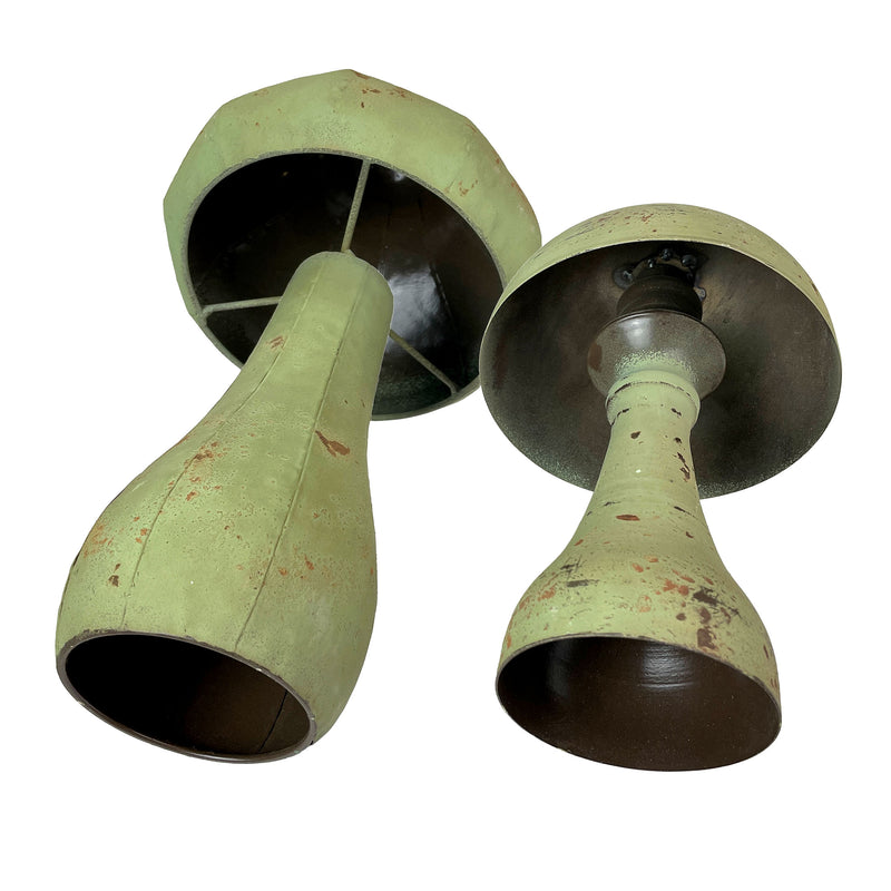 Green - Metal - Set - Image 5 - Set of 2 Green Metal Mushrooms, Indoor Outdoor Garden Decor, 9” & 16” Tall, Rustic Farmhouse